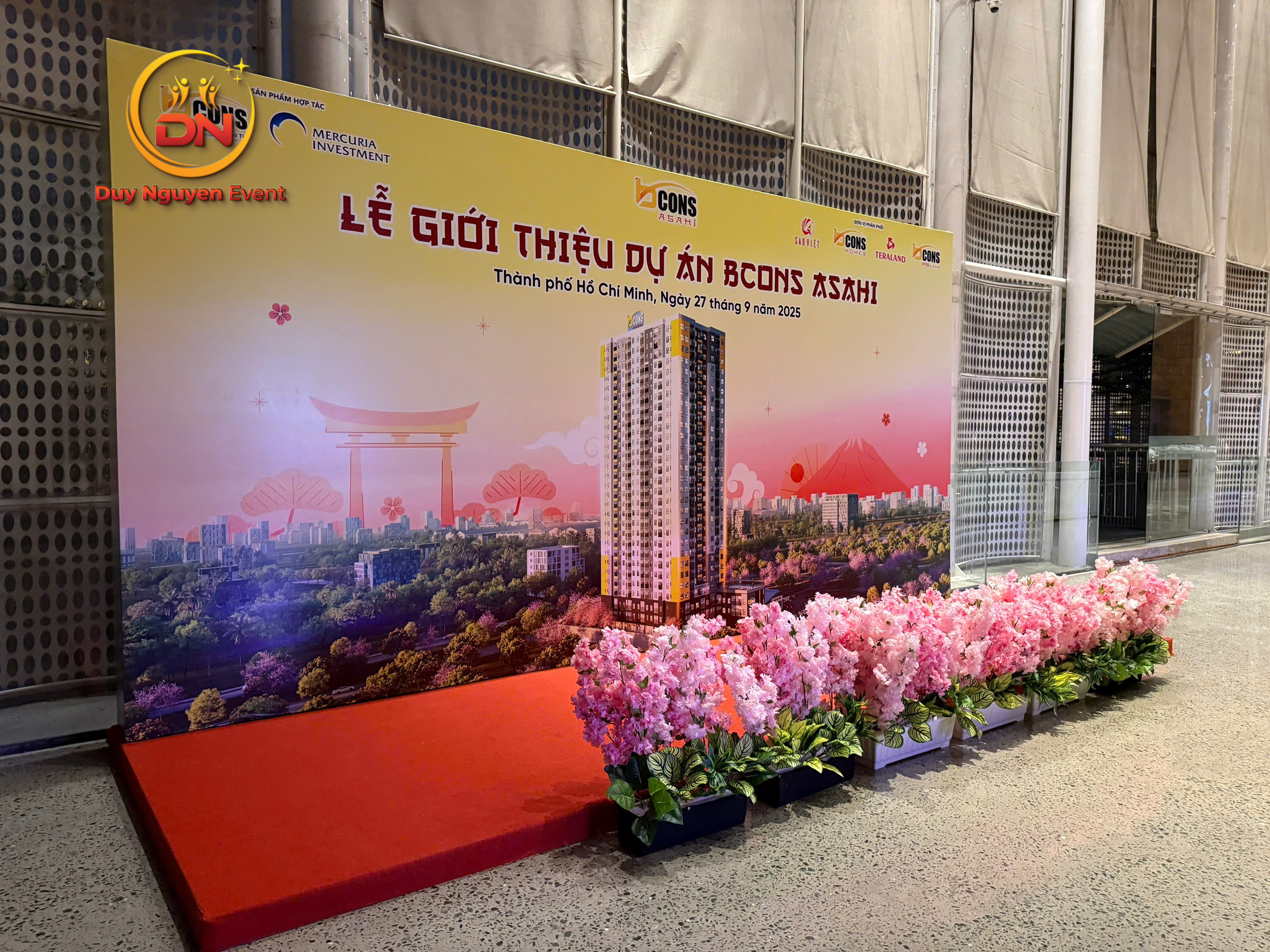 Backdrop hội nghị khách hàng chuyên nghiệp được thi công tại KCN Tân Uyên.