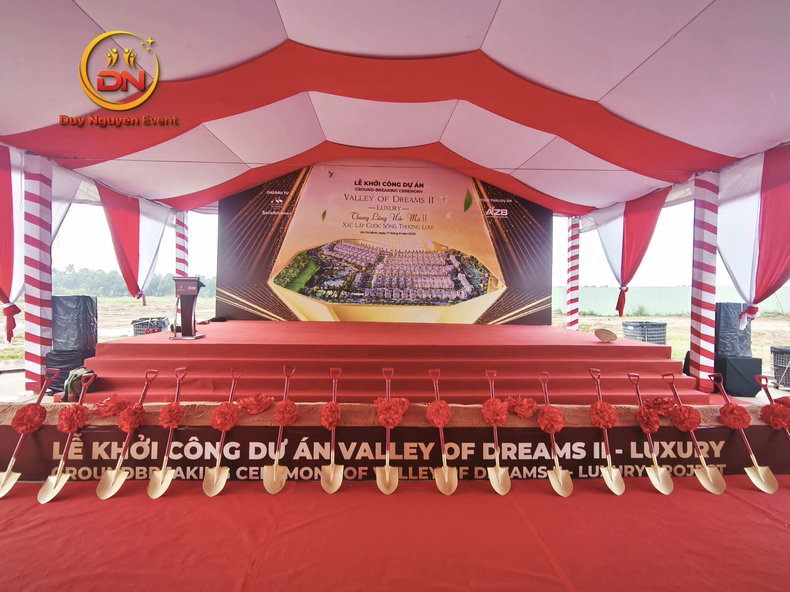 Thi công backdrop chuyên nghiệp cho lễ khởi công tại KCN Tân Uyên, Bình Dương.