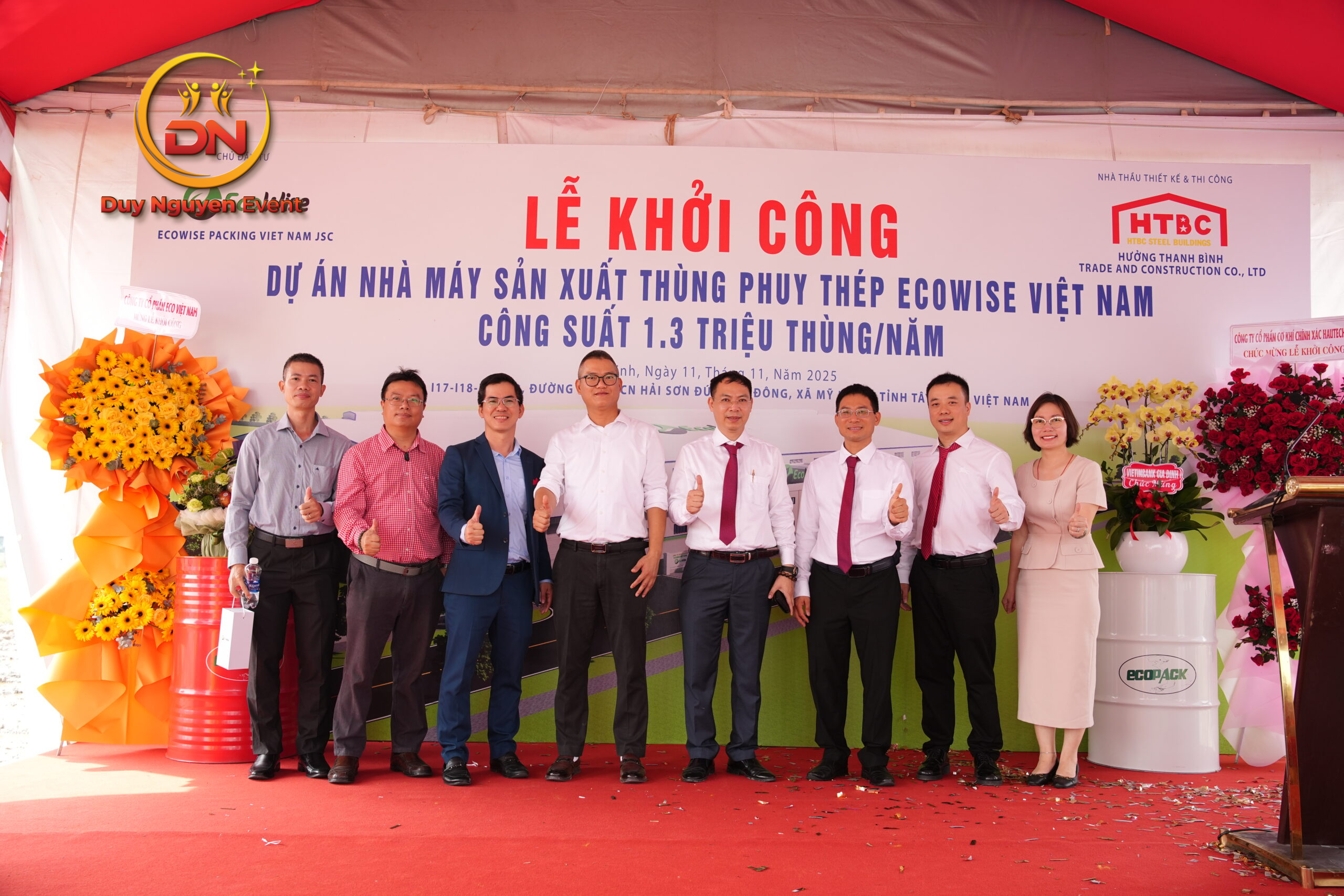 Khu vực check-in và backdrop lễ khởi công nhà máy Ecowise Việt Nam